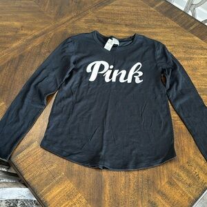 NWT PINK Black Long Sleeve Logo long sleeve Tee Small